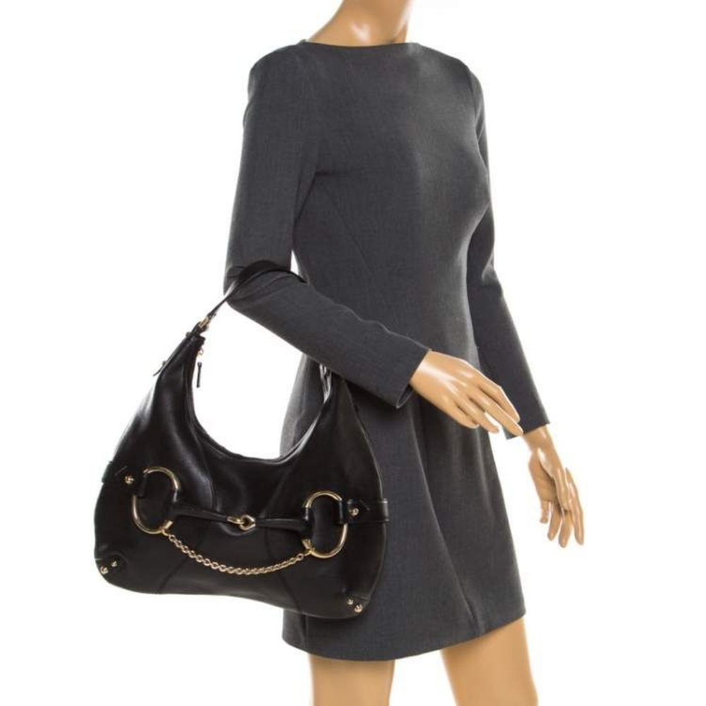 Gucci Leather Heritage Horsebit Hobo Bag Black - Picture 5 of 12
